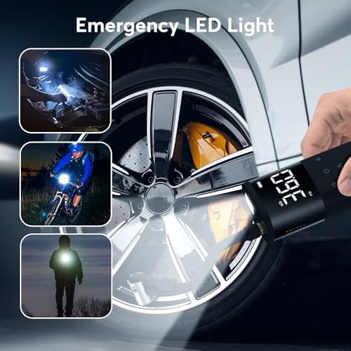 Tire Inflator Portable Air Compressor, 10000mAh Cordless Air Pump for Car Tires, 150PSI Electric Bike Tire Pump with Pressure Gauge, LED Light for Motorcycle, Bicycle, Ball, Car Accessories