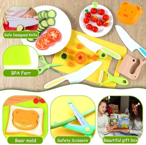 Kids Montessori Cooking Kitchen Toys and Toddler Knife Set - 30Pcs Kids Knifes for Real Cooking and Baking Accessories ,Toddlers Kitchen Tools Ages 3-10 Kids Birthday (30 PCS)