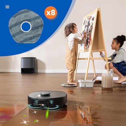 8 Pack Mop Pads Compatible with eufy X10 Pro Omni / X9 Pro Robot Vacuum Cleaner, Spin Cleaning Pads Replacement Accessories Set