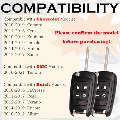 Key Fob Replacement Fits for Chevy Cruze Equinox Camaro Impala Malibu Sonic Buick Regal Verano Encore Lacrosse GMC Terrain 2010-2021 OHT01060512 Keyless Entry Remote Control 13504199
