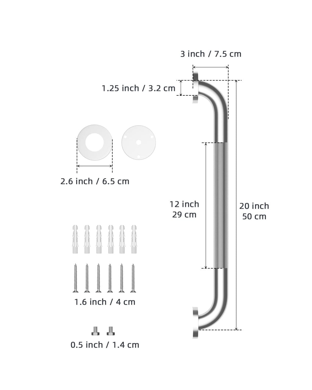 20 Inch Anti Slip Shower Grab Bar, Munzong 2 Pack Stainless Steel Bathroom Grab Bar, Brushed Nickel Knurled Bathroom Balance Bar,Safety Hand Rail Support Handicap Elderly Senior Assist Bath Handle