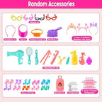 110 Pcs Doll Clothes and Accessories - Doll Dress up Toys for Girls with Wedding Dresses, Casual Dresses, Casual Jumpsuit, Swimsuits Bikini, Glasses, Shoes, Hangers, Doll Clothes Toys for Girl Gift