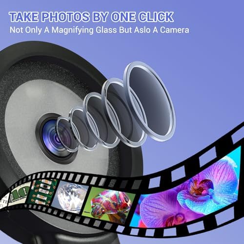 Digital Magnifier 100X Handheld Magnifying Glass with 2inch IPS Screen, White &Purple Light and Camera Function for Insects Stamps Coins Jewelry-(32GB TF Card Included, Mac/Windows Compatible)