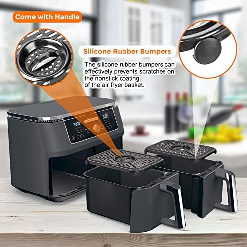 Ninja Air Fryer Grill Pan, 2 Pack Replacement Crisper Plate Grill Plate Tray Accessories with Rubber Bumpers for Ninja Foodi DZ090 DZ201 DZ100 Air Fryer, Dishwasher Safe