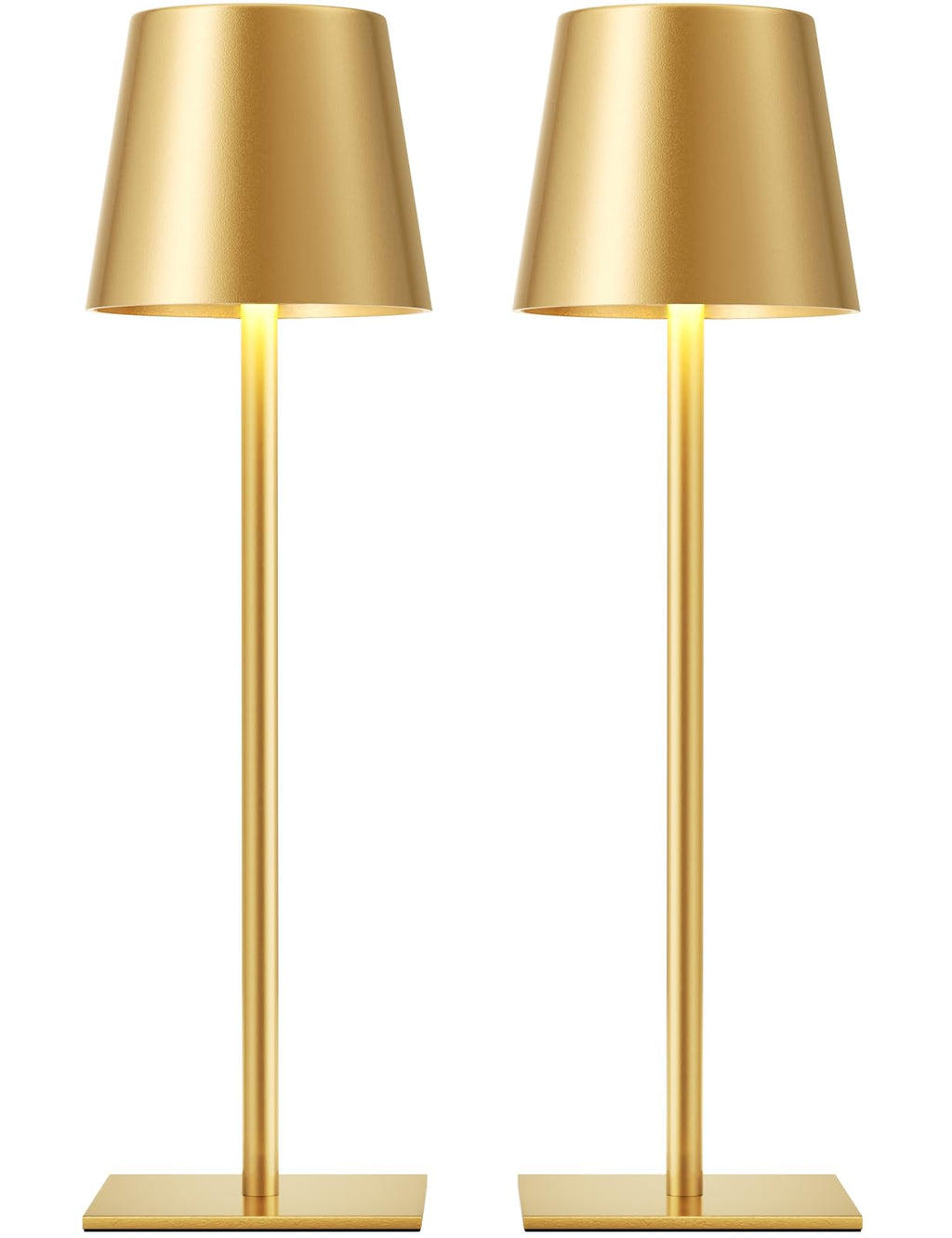 Gold Cordless Rechargeable Table Lamp, 2 Pack Portable Desk Lamp with 5000mAh Battery, Touch Control Stepless Dimming, Wireless Night Light for Dining, Outdoor Camping, Coffee Shop, Water Repellent