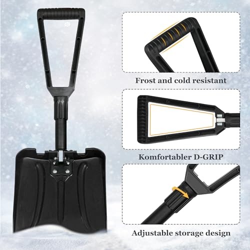 ORIENTOOLS Snow Shovel, Folding Snow Shovel for Snow Removal, Lightweight Portable with D-Grip Handle and Durable Aluminum Edge Blade, Emergency Snow Shovel for Car, Truck, Camping (Black, Blade 9")