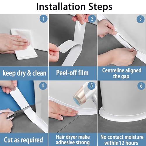 Caulk Tape Self Adhesive, 4 Rolls Waterproof Toilet Caulk Strip, Toilet Sealer Around Toilet Base, Traditional Caulking Replacement, Caulking Tape for Bathroom, Bathtub, Floor Wall Edge Protector