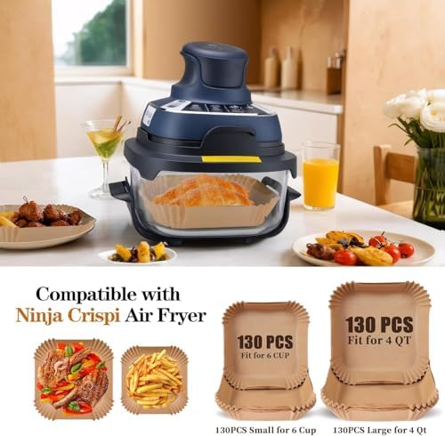 260pcs Air Fryer Liners disposable for Ninja Crispi, Parchment Paper Sheets Air Fryer Accessories for Ninja Glass Portable Cooking System