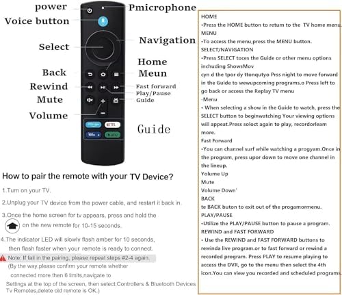 Remote Replacement Control for Fire Stick 2nd Gen, 3rd Gen, Lite, 4K,4K MAX, Fire Cube 1st Gen, 2nd Gen, 3nd Gen, Fire 3rd Gen PendantDesign Voice Replacement Control 3.16.2025