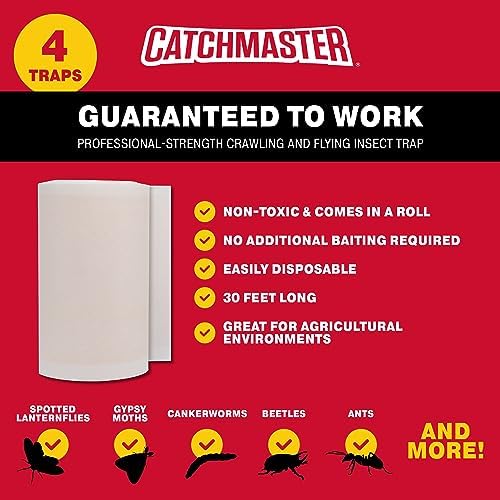 Catchmaster Tree Shield Lantern Fly & Ant Traps Insect Barrier, 4 Rolls 30ft Each, Outdoor Adhesive Crawling Insect Trap, Glue Traps to Protect Trees, Fruit & Plants, Pest Control Lawn & Garden