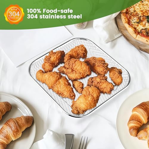 8 inch Square Air Fryer Rack, Set of 3, Stackable Multi-Layer Stainless Steel Dehydrator Rack, Square Airfryer Accessories for Cosori, Instant Vortex, Nuwave Air Fryer, Ninja Foodi Grill