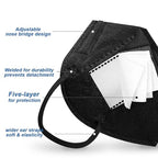 KN95 Face Masks Black Adults - 100 Pack KN95 Disposable Comfortable 5-Layer Safety Face Masks & 5 Adjustable KN95 Masks Extender Masks Large Size