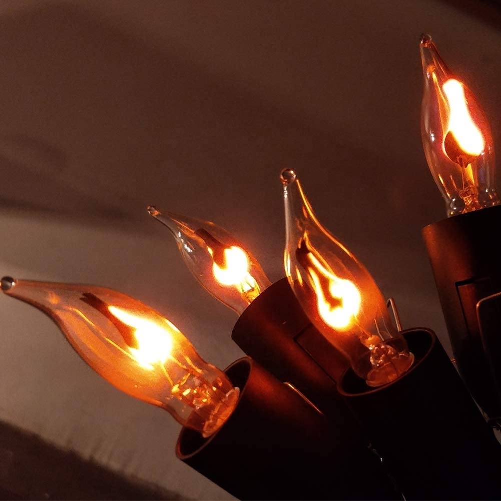 Doratale Christmas Flicker Flame Light Bulbs, Clear Flame Shape Replacement Bulbs Dances with a Flickering Orange Flame Glow, E12 Candelabra Base Replacement Bulbs, 1 Watt, 120 Volt- 12 Pack