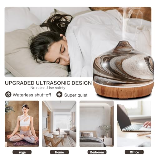 Porseme 500ml Glass Essential Oil Diffuser Aromatherapy Ultrasonic Cool Mist Humidifier 15-21 Running Hours Waterless Auto-Off Air Diffusers for Sleeping,Yoga,Office Working,Spa and Rest (Deep Desert)