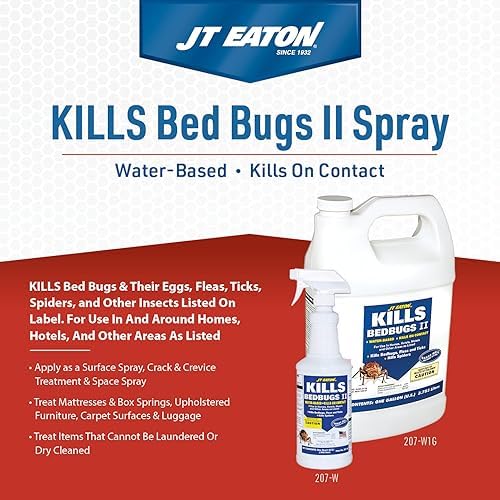 JT Eaton Kills Bedbugs II 207-W1G Bed Bug Killer, Non-Staining Water Based Insect Spray for Indoors (1 gal)