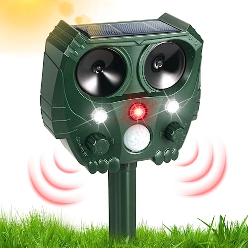 Jahy2Tech Ultrasonic Animal Repeller Solar Animal Deterrent with LED Flash Lights & Alarm Outdoor Waterproof Repellent for Cat Rodent Squirrel Dog Rabbit Raccoon Skunk Fox Deer