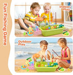 CUTE STONE Play Sink with Running Water, Kitchen Sink Toys with Upgraded Electric Faucet, Play Kitchen Toy Accessories, Pool Floating Fishing Toys for Water Play, Kids Role Play Dishwasher Toy