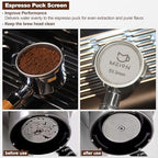 MEION 54mm Espresso Dosing Funnel and Puck Screen Set for 54mm Breville Portafilters, Magnetic Coffee Funnel, Reusable 53.3mm Espresso Puck Screen, Espresso Tools Espresso Accessories (54mm, Black)