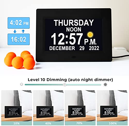 MAXCULUX 【Upgraded】 Digtal Clock with Day and Date for Seniors, Auto DST, 19 Alarms & Auto Dimmable, Non-Abbreviated Extra Large Clock for Elderly Dementia Alzheimers