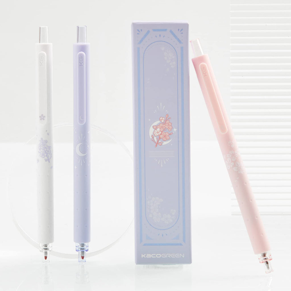 Gel Pens Cute Stationery 3 Pieces 0.5mm Fine Point, Quick Drying Pens for Journaling Aesthetic Office Supplies, 2 Black Ink and 1 Coral Ink