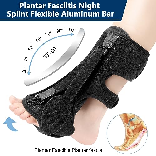 exhood Plantar Fasciitis Night Splint, Brace for Plantar Fasciitis Relief, Adjustable with 3 Straps, Perfect for Day & Night Use, Alleviates Foot Drop, Achilles Tendonitis (Black)