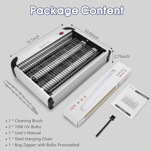 Bug Zapper Indoor, Electric Mosquito Zapper, Powerful Fly Insect Killer Repellent Lamp Outdoor Patio, Home Pest Control Bug Catcher Eliminator for Gnat Fruit Fly Moth w/Replacement Bulb (Silver)
