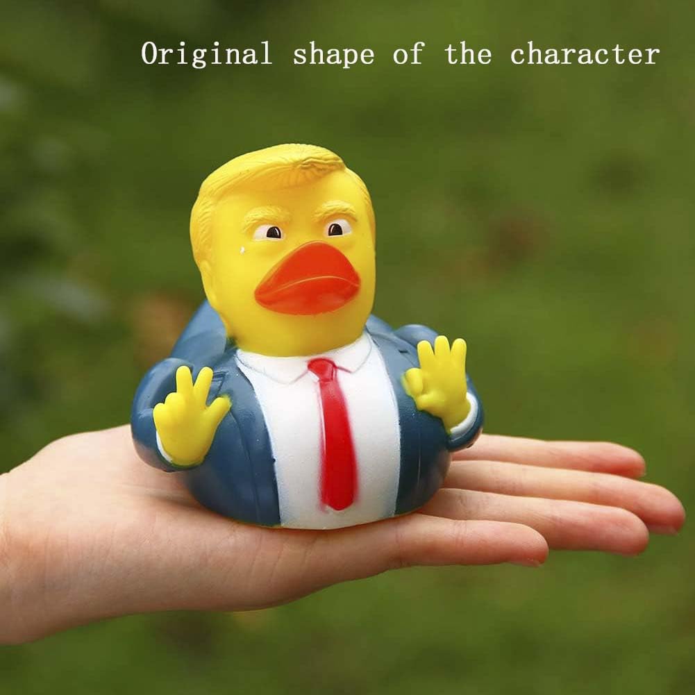 TAOHUAJIANG Rubber Ducks Trump Car Duck Dashboard Decoration Squeak Ducks Toys Car Ornaments Car Décor Accessories with Sunglasses，Defense Accessory and Gold-Plated Necklace (Style F)