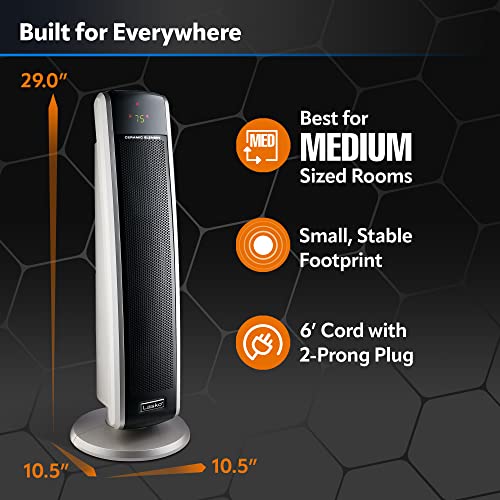 Lasko Oscillating Digital Ceramic Tower Heater for Large Rooms, with Adjustable Thermostat, Timer and Remote Control, 29 Inches, 1500W, Black, 5586