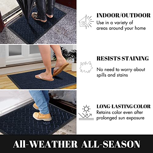 Yimobra Durable Front Door Mats, Heavy Duty Water Absorbent Mud Resistant Easy Clean Entry Outdoor Indoor Rugs,Non Slip Backing, Exterior Mats for Outside Patio Porch Farmhouse, 29.5 x 17, Blue