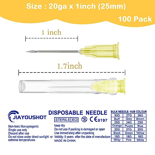100 PCS 20Ga Dispensing Needle,Individual Package of Injection Syringe Accessories with Luer Lock,Suitable for Refilling Liquid, Inks,Livestock and Industry(1inch/25mm)