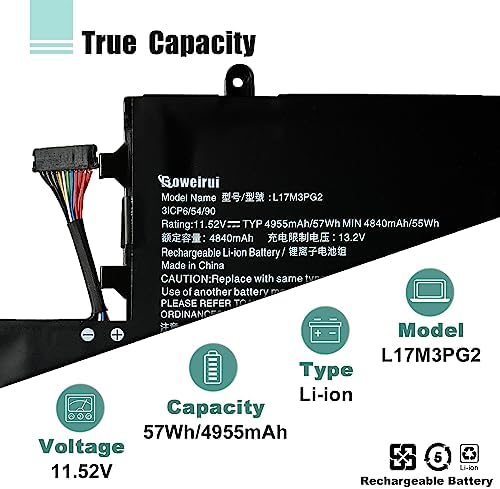 L17M3PG2 L17C3PG2 Laptop Battery Replacement for Lenovo Legion Y730-15ICH Y740-15ICHG Y740-15IRH Y740-15IRHG Series 5B10Q88557 5B10W67295 L17M3PG2 5B10Q88560-Middle Line