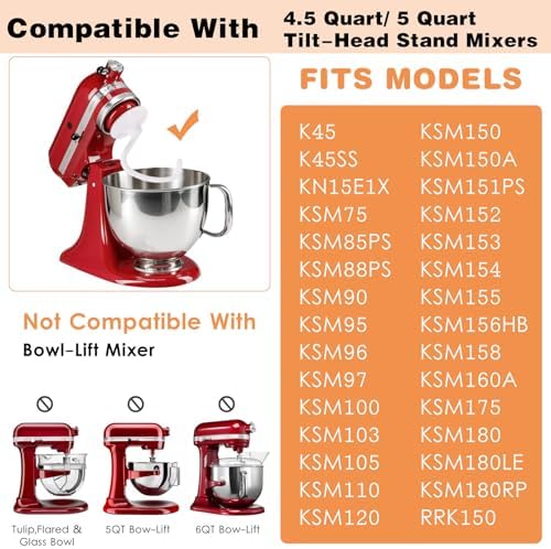 K45DH Coated Dough Hook for Kitchenaid Mixer, Accessories and Attachments for K45 K45SS KSM90 KSM150 Fits Kitchen Aid Tilt-Head Stand Mixer Bowls For 4.5-5 Quart Bowls
