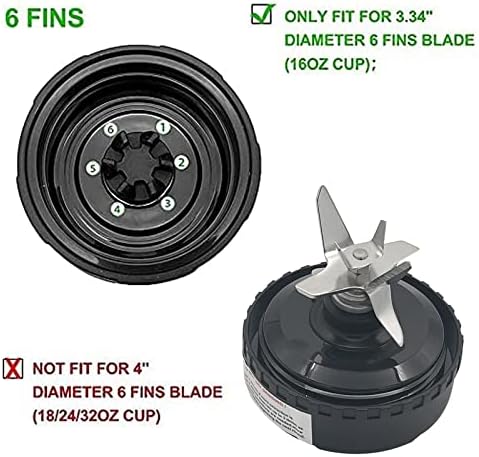 6 Fins Blender Extractor Blade Assembly Fits for Ninja 16oz Cup Replacement Compatible with Nurti Ninja BL660 BL663 BL663CO BL665Q BL770 BL770A BL771 BL771C BL772 BL773CO BL780 BL740