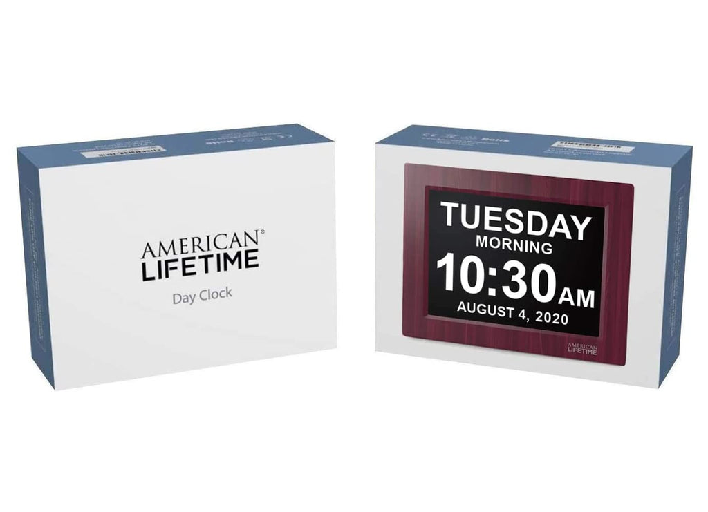 American Lifetime 【New 2024 Dementia Clock Large Digital Clock for Seniors, Digital Clock Large Display, Custom Alarms, Clock with Day & Date for Elderly, Large Number Digital Clock Mahogany, 15 Inch
