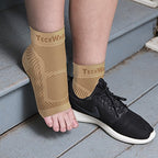 TechWare Pro Ankle Brace Compression Sleeve - Relieves Achilles Tendonitis, Joint Pain. Plantar Fasciitis Foot Sock with Arch Support Reduces Swelling & Heel Spur Pain. (Beige, XXL)