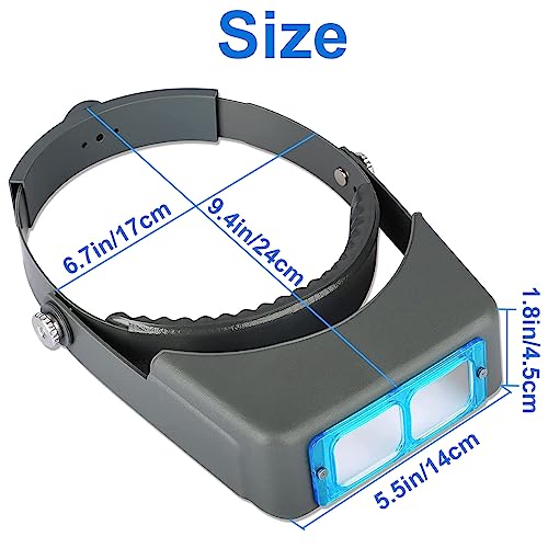 Headband Magnifier, Professional Double Lens Head-Mounted Loupe Jewelry Magnifier, Reading Visor Opitcal Glass Binocular Magnifier with Lens Magnification-1.5X 2X 2.5X 3.5X for Repair, Crafts
