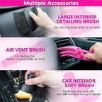 Car Vacuum Detailing Kit, Interior Car Cleaning Kit with High Power Handheld Vacuum and 7Pcs Detailing Brush Set, Well-Designed Women's Pink Car Accessories Bag