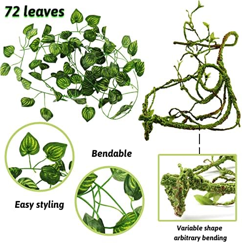 Reptile Plants, Terrarium Hanging Plant Vines Artificial Leaves Reptile Hide, Leopard Gecko Tank Accessories, Terrarium Decorations for Bearded Dragon Lizard Snake Geckos Chameleon