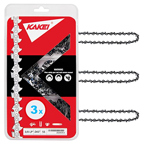 KAKEI 16 Inch Chainsaw Chain 3/8" LP Pitch, 043" Gauge, 55 Drive Links Fits Stihl MS170, MS171, MS180c and More- 61PMM355, R55 (3 Chains)