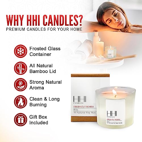 Rose Candle | Rose Scented Candles All-Natural Soy Candle | Fresh Cut Roses | Transports You to Your Rose Garden | Large 8 Ounce one Wick Candle | Includes Bamboo Lid and Gift Box | HHI Candles