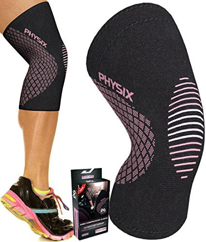 PHYSIX GEAR Knee Support Brace - Premium Recovery & Compression Sleeve for Meniscus Tear, ACL, MCL Running & Arthritis - Best Neoprene Stabilizer Wrap for Crossfit, Squats & Workouts -Single Pink XL