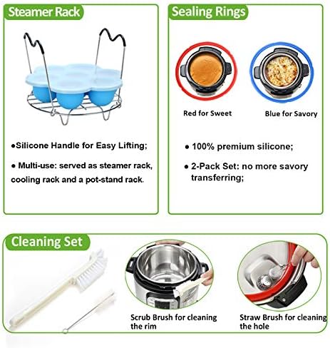 8 Quart Pressure Cooker Accessories Compatible with Instant Pot 8 Qt Only - Steamer Basket, Silicone Sealing Rings, Egg Bites Mold, Glass Lid, Springform Pan, Egg Steamer Rack and More