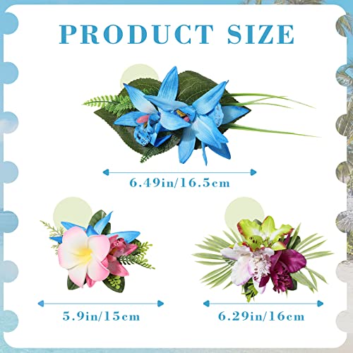HAIMEIKANG Hair Clip, 3 Pieces Hawaiian Flower Hair Pins - Artificial Tropical Flower Hair Accessories for Women in Blue, Pink, Purple
