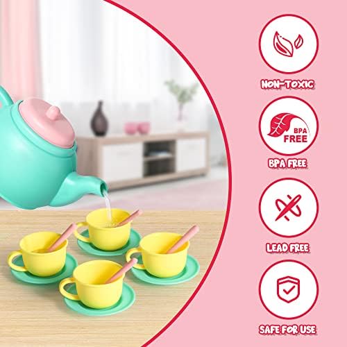 JOYIN 18PCS Pretend Play Tea Party Set Play Food Accessories BPA Free, Phthalates Free, Plastic Tea Set, Mini Kitchen for Kids, Gifts for Toddler Boys Girls Ages 3 4 5 6 Years Old