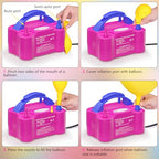 IDAODAN Electric Balloon Pump, Portable Electric Balloon Blower Machine Balloon Air Pump Dual Nozzle Rose Red 110V 600W Balloon Inflator for Party Decorations