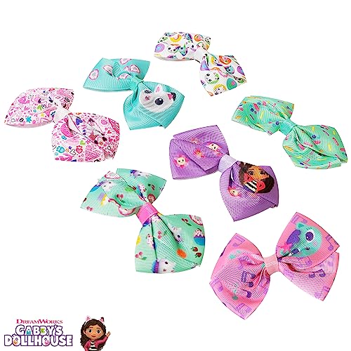 Gabby's Dollhouse Hair Bows - Hair Accessories Gift Set - Princess Hair Bows 7 Pcs 4 Inch Bundle Hair Bows for Girls Different Character on each Hair Clip Kids Bow - Alligator Clip - Ages 3 +