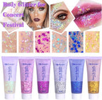 Body Glitter Face Glitter Gel: Singer Concerts Disco Festival Rave Accessories Face Glitter Makeup 150ml Chunky Sequins Mermaid Face Body Hair Glitter Gel (White&Silver&Lake Blue)