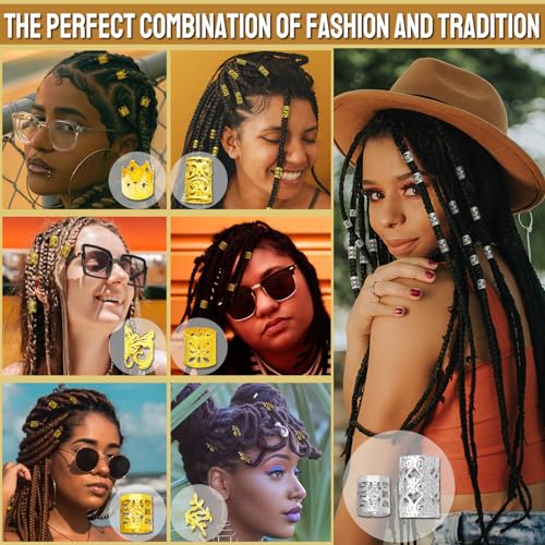 Fscwlmon 260 Pcs Hair Jewelry for Braids,Hair Beads Accessories for Dreadlock,Metal Hair Clips Cuffs Rings,Loc Rave Hair Charm Decorations Adjustable Kits for Men Women Gold and Silver