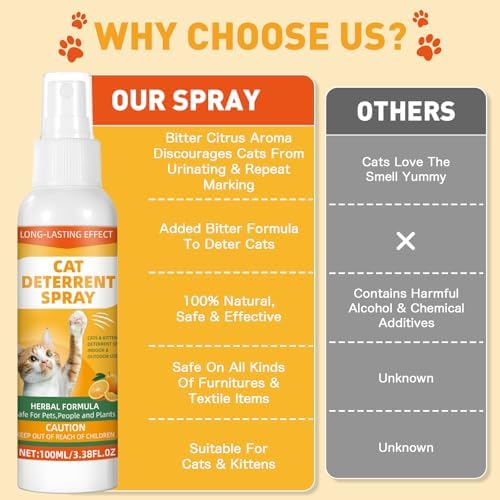 Cat Repellent Spray, Cat Deterrent Spray - Indoor & Outdoor Training Safe, Protect Furniture, Sofas, Rugs, Restricted Areas-for Behavior, Natural, Effective