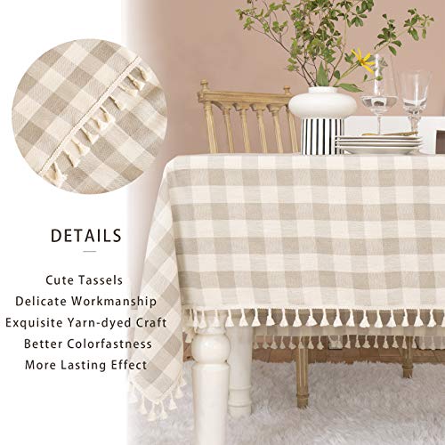 Midsummer Breeze Farmhouse Checkered Tablecloth-Rustic Buffalo Plaid Tablecloth for Fall Winter Thanksgiving Christmas Kitchen Dining Restaurant Decor (Rectangle/Oblong, 55x70, Gray Khaki)